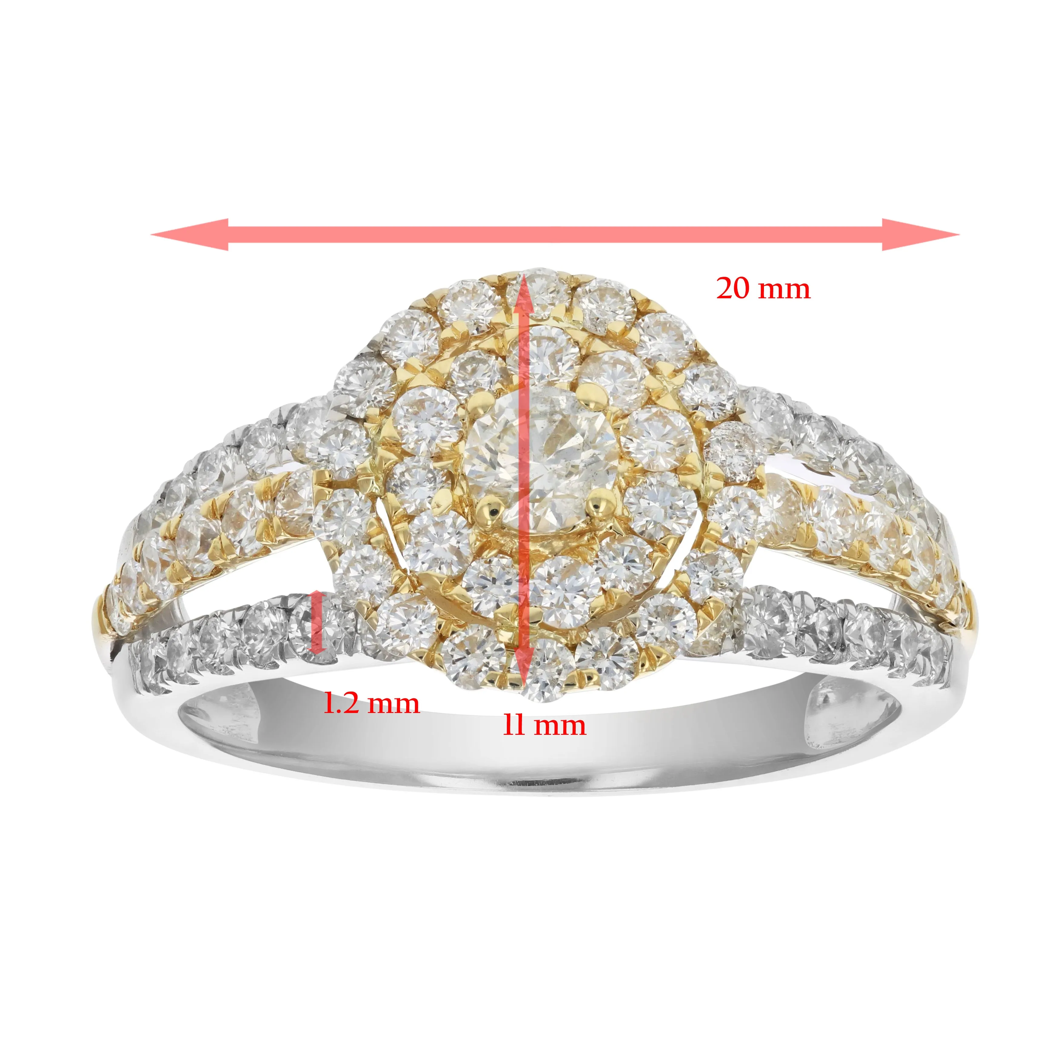 1 1/2 cttw Diamond Wedding Engagement Ring Set 14K White Yellow Gold Halo