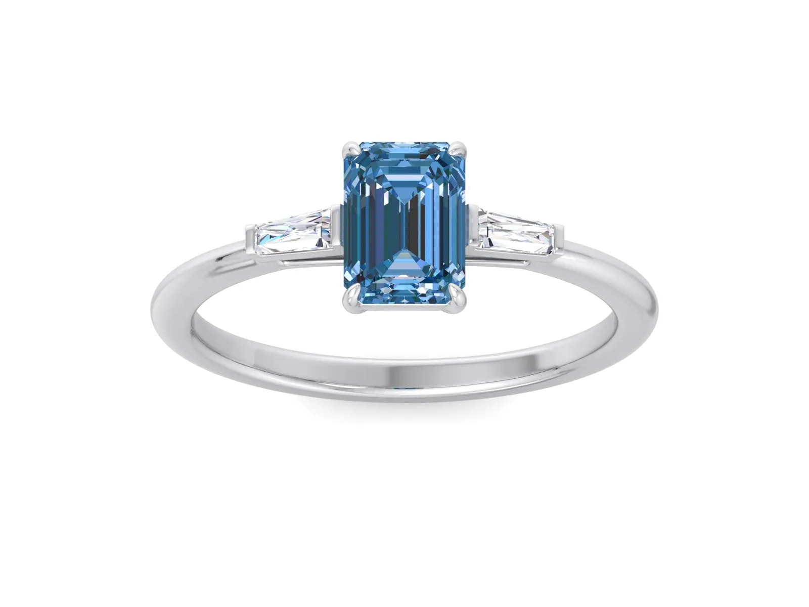 1 Carat Light Blue Emerald Cut Moissanite Engagement Ring