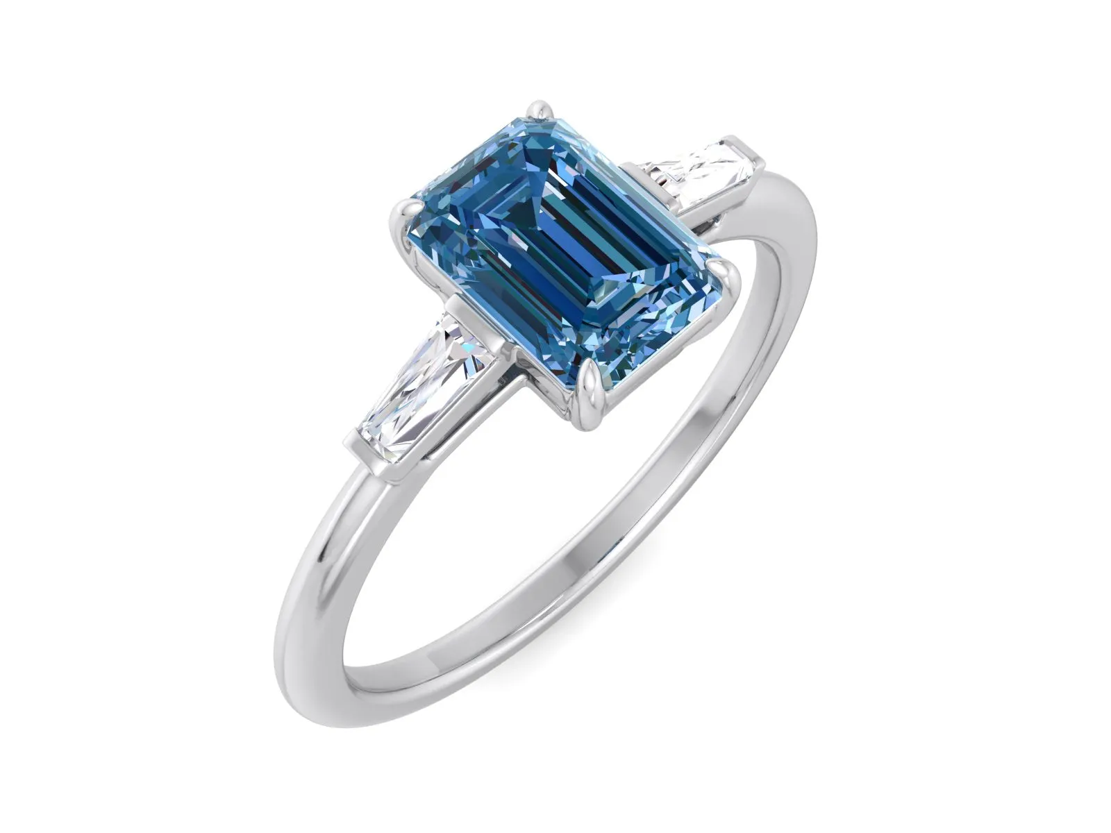 1 Carat Light Blue Emerald Cut Moissanite Engagement Ring