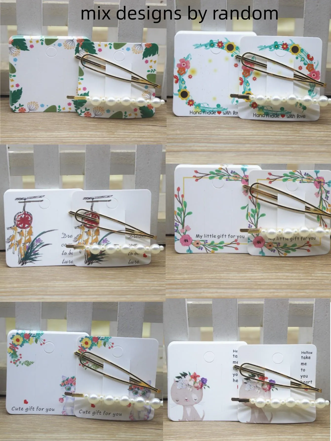 100pcs Mixed Pattern Hair Clip Storage Card