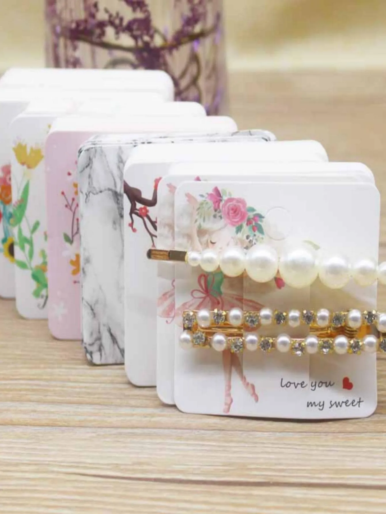 100pcs Mixed Pattern Hair Clip Storage Card