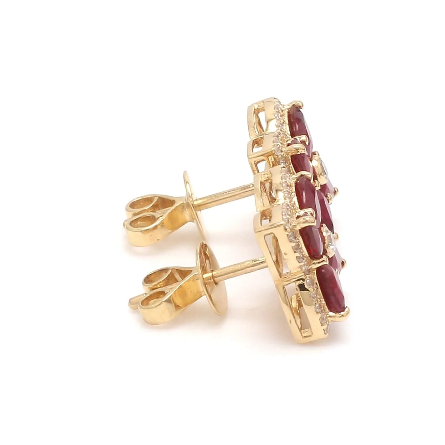 14K & 18K Gold Ruby and Diamond Clover Flower Stud Earrings