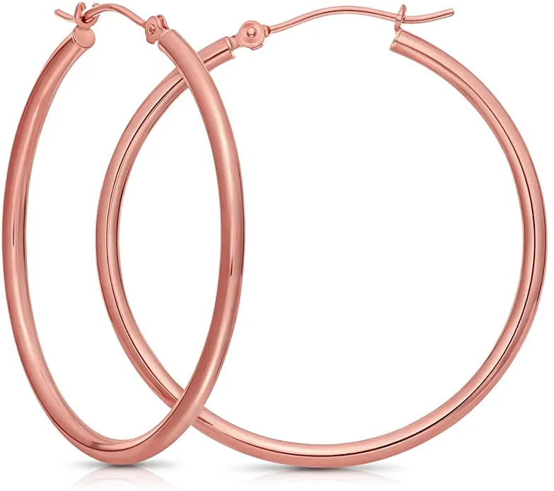 14k Rose Gold 2mm Polished Round Tube Hoop Earrings