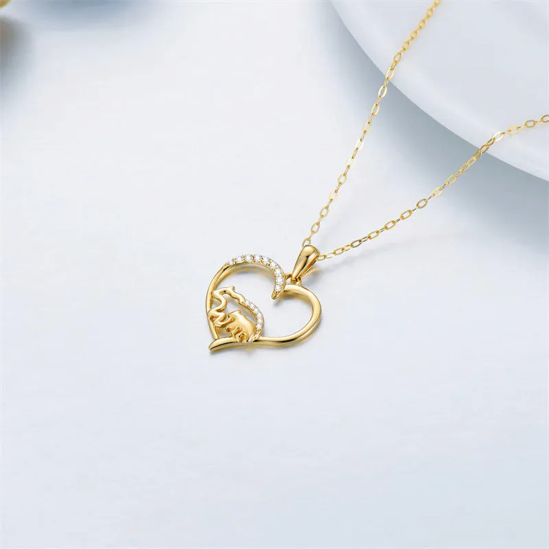 14k Solid Gold Love Heart Mama Bear Necklace Mom Necklace Mothers Day Necklaces for Women