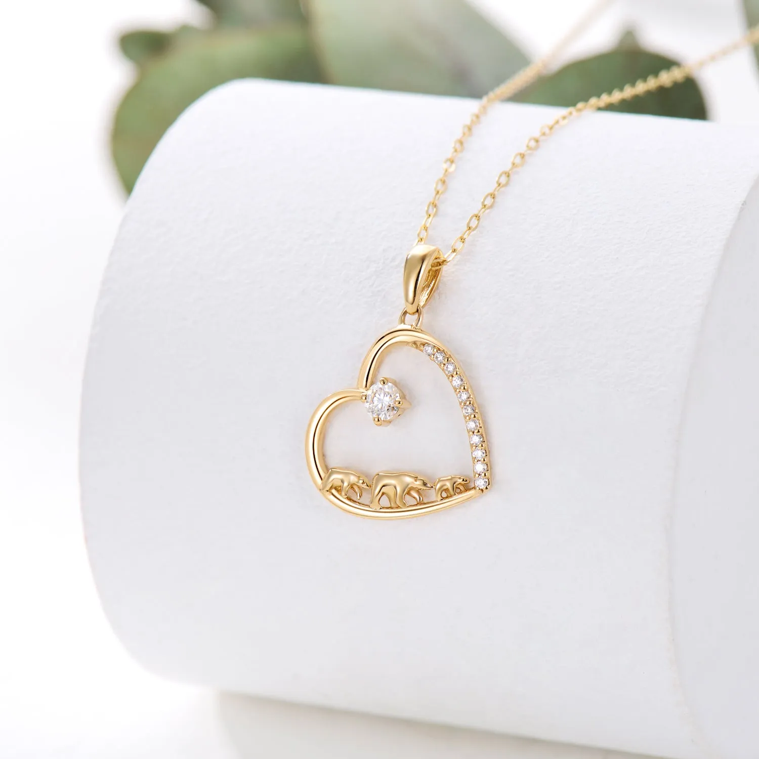 14k Solid Gold Love Heart Mama Bear Necklace Mom Necklace Mothers Day Necklaces for Women