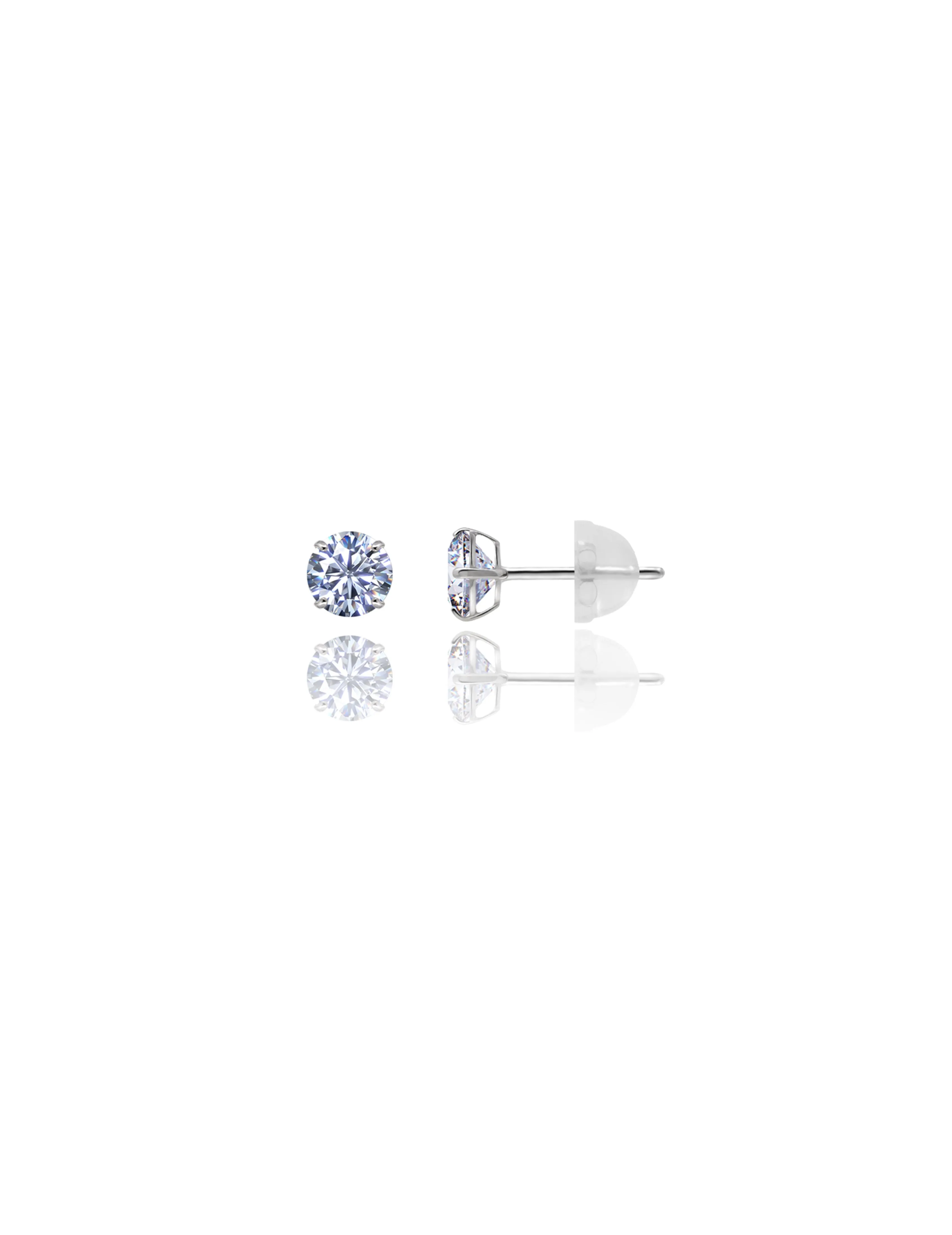 14K White Gold 5MM Round CZ Pushback Stud Earrings