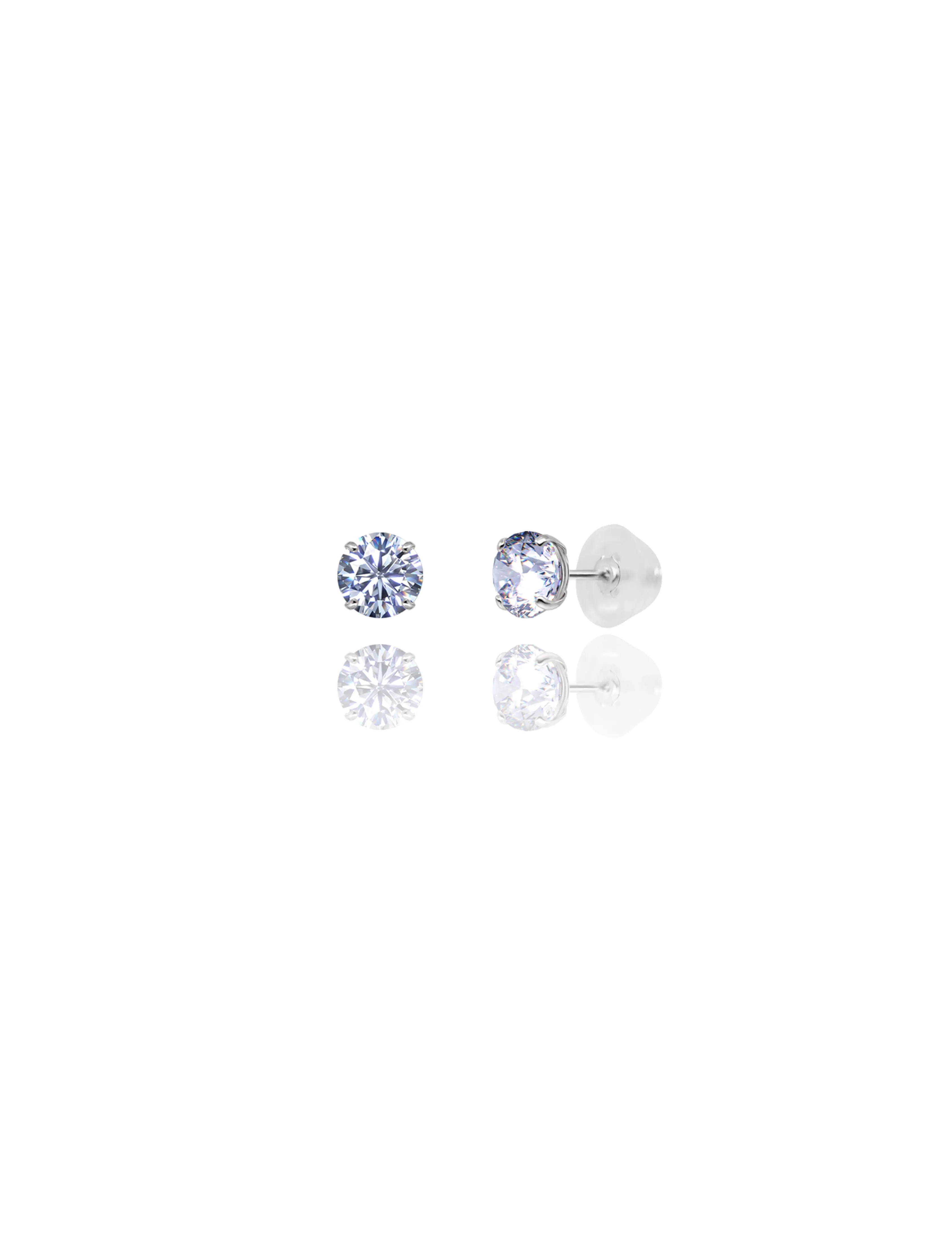 14K White Gold 5MM Round CZ Pushback Stud Earrings