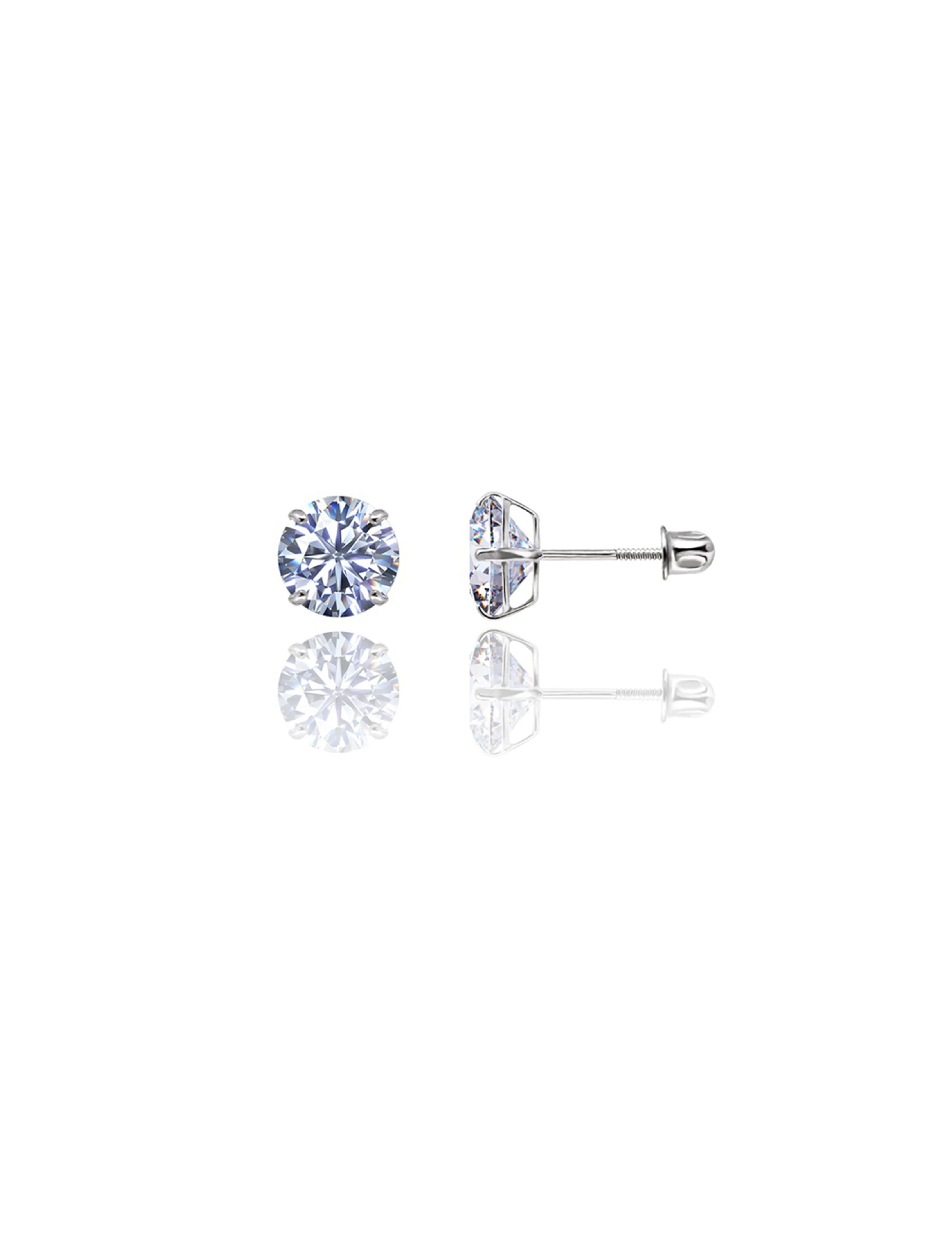 14K White Gold 7MM Round CZ Screwback Stud Earrings