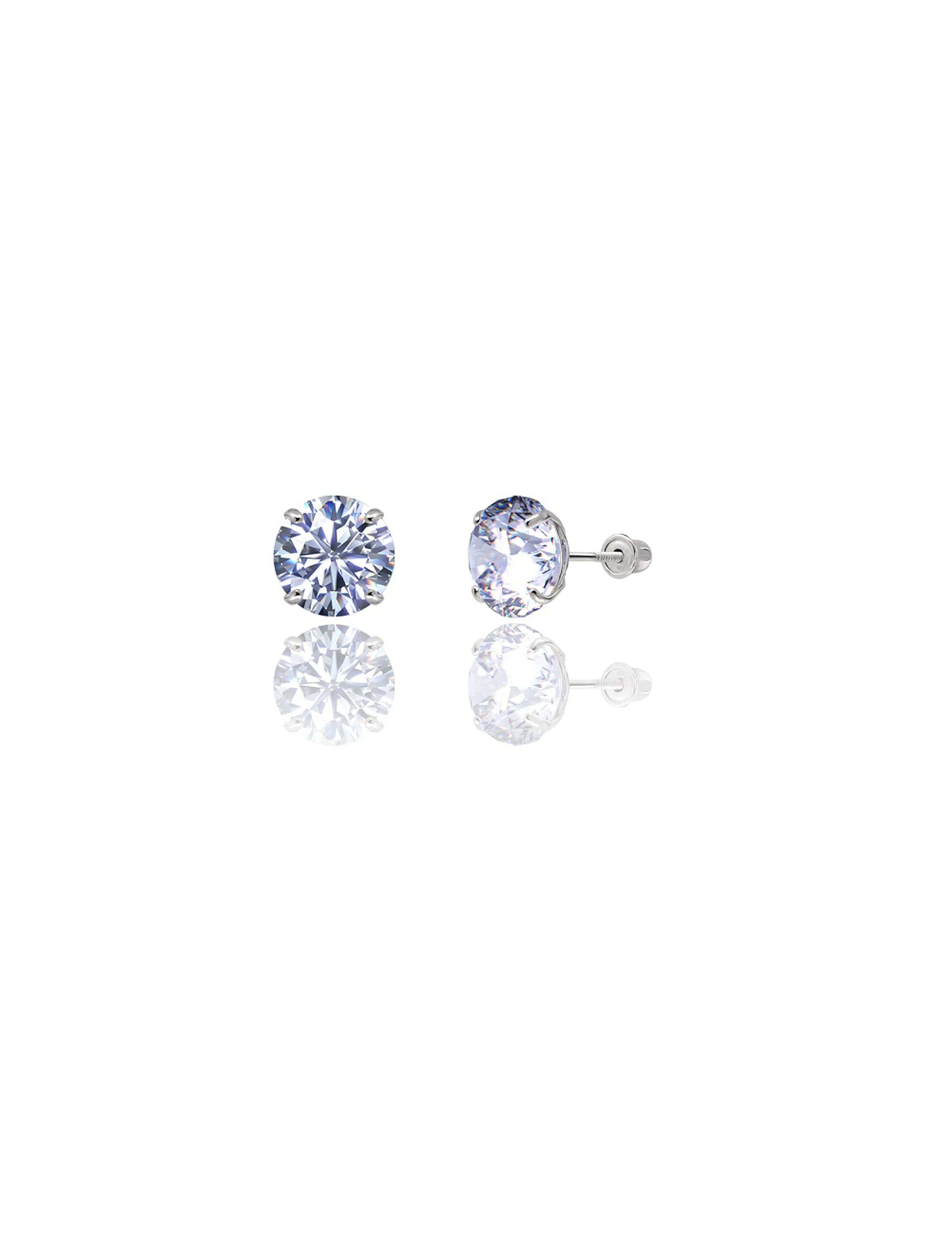 14K White Gold 7MM Round CZ Screwback Stud Earrings