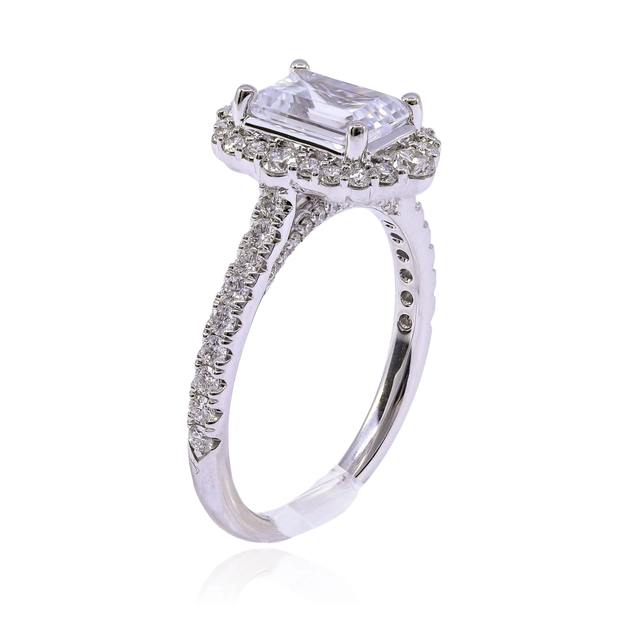 14K WHITE GOLD EMERALD CUT DIAMOND ENGAGEMENT RING - SETTING ONLY