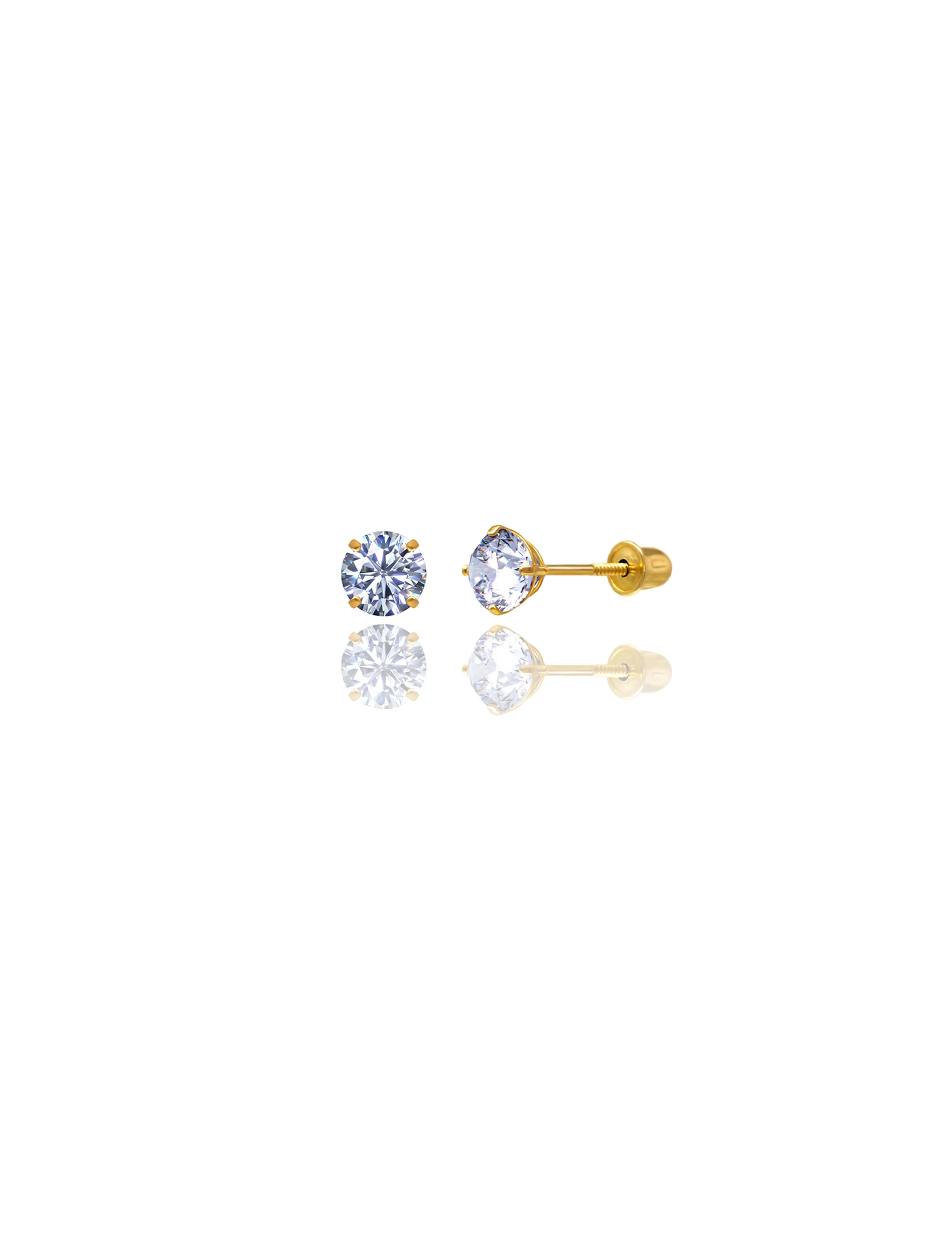 14K Yellow Gold 5MM Round CZ Screwback Stud Earrings