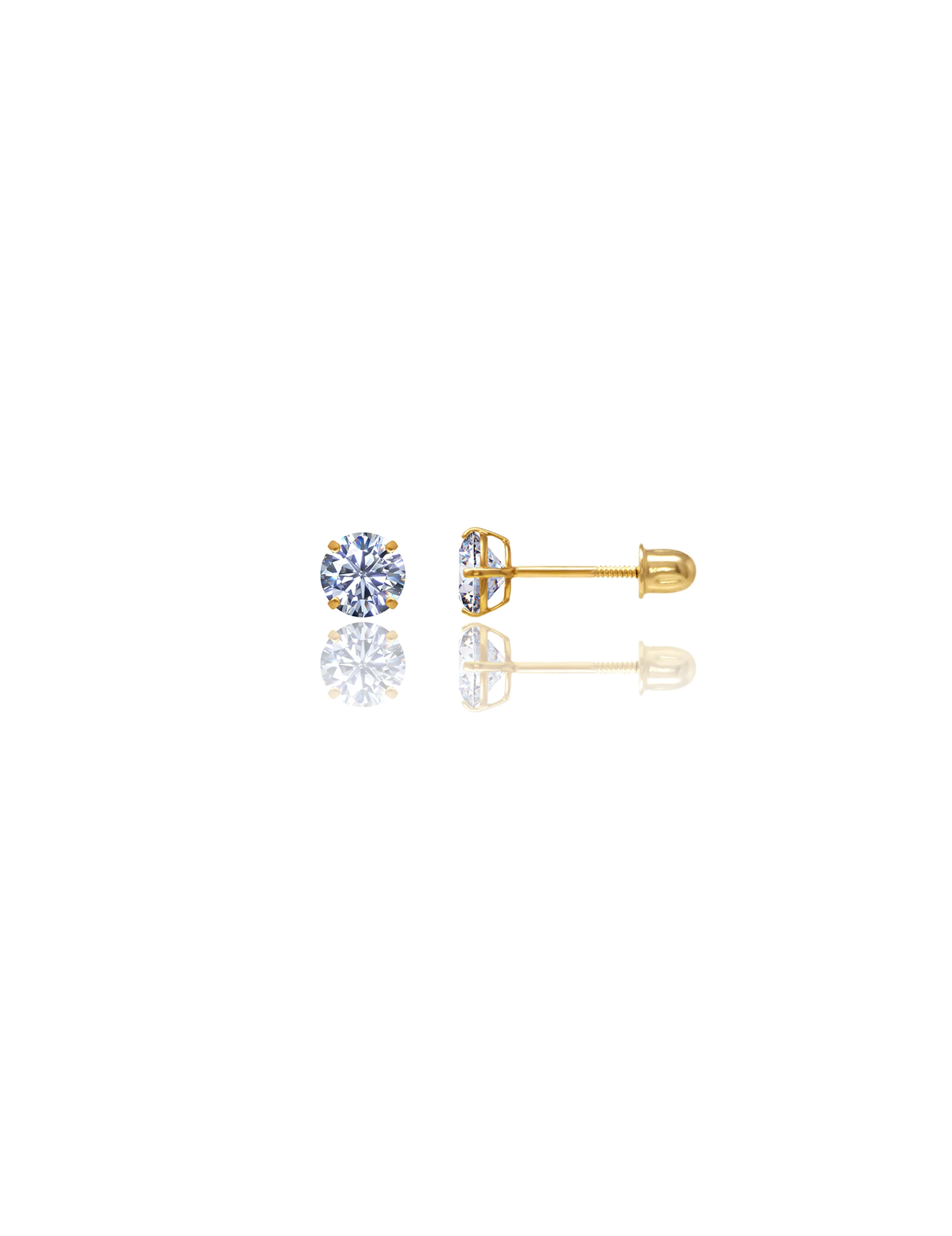 14K Yellow Gold 5MM Round CZ Screwback Stud Earrings