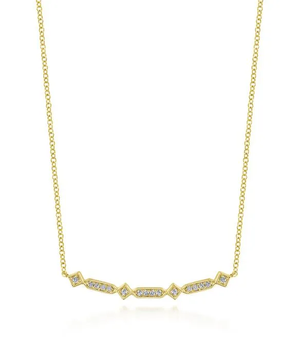 14K Yellow Gold Curved Geometric Diamond Bar Necklace