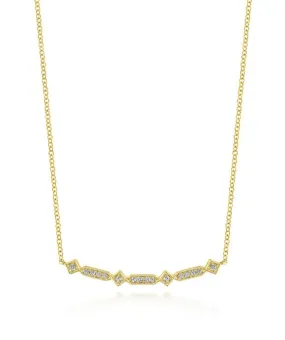 14K Yellow Gold Curved Geometric Diamond Bar Necklace