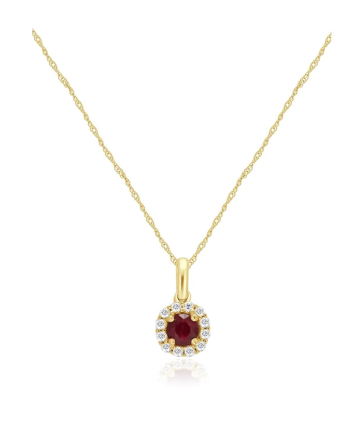 14K Yellow Gold Ruby and Diamond Halo Pendant