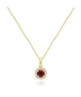 14K Yellow Gold Ruby and Diamond Halo Pendant