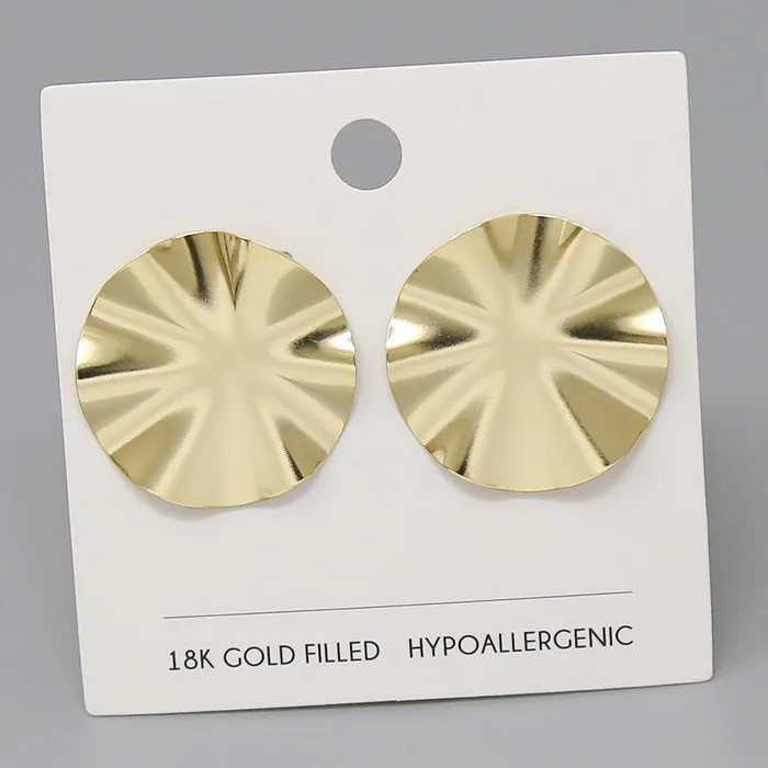 18K Gold Filled Pleated Disc Stud Earrings