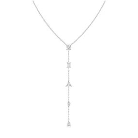 18k Gold Multi Shape Diamond Lariat Style Necklace