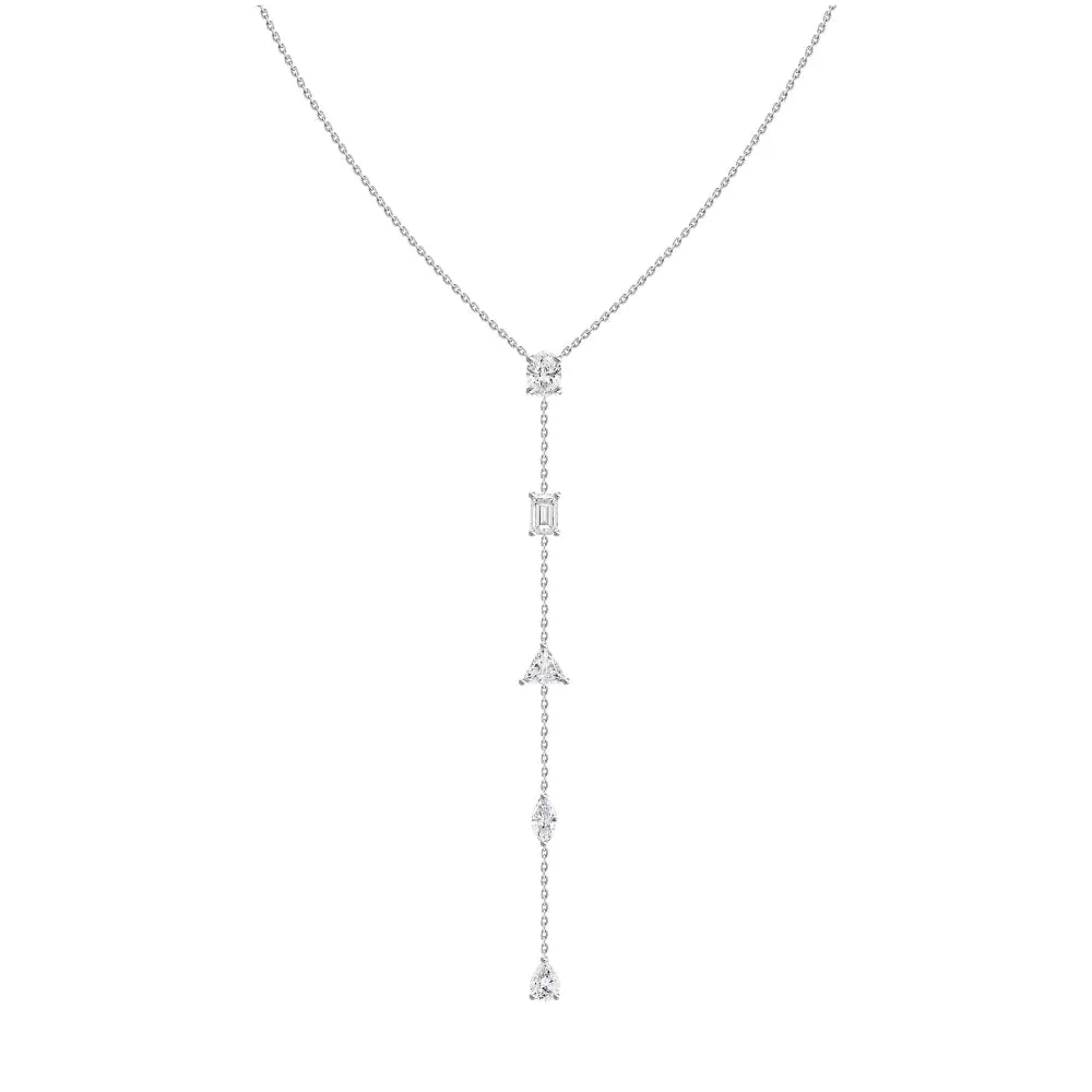 18k Gold Multi Shape Diamond Lariat Style Necklace