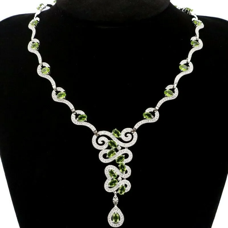 18K White Gold-Plated Peridot Micro-Pave CZ Wedding Necklace