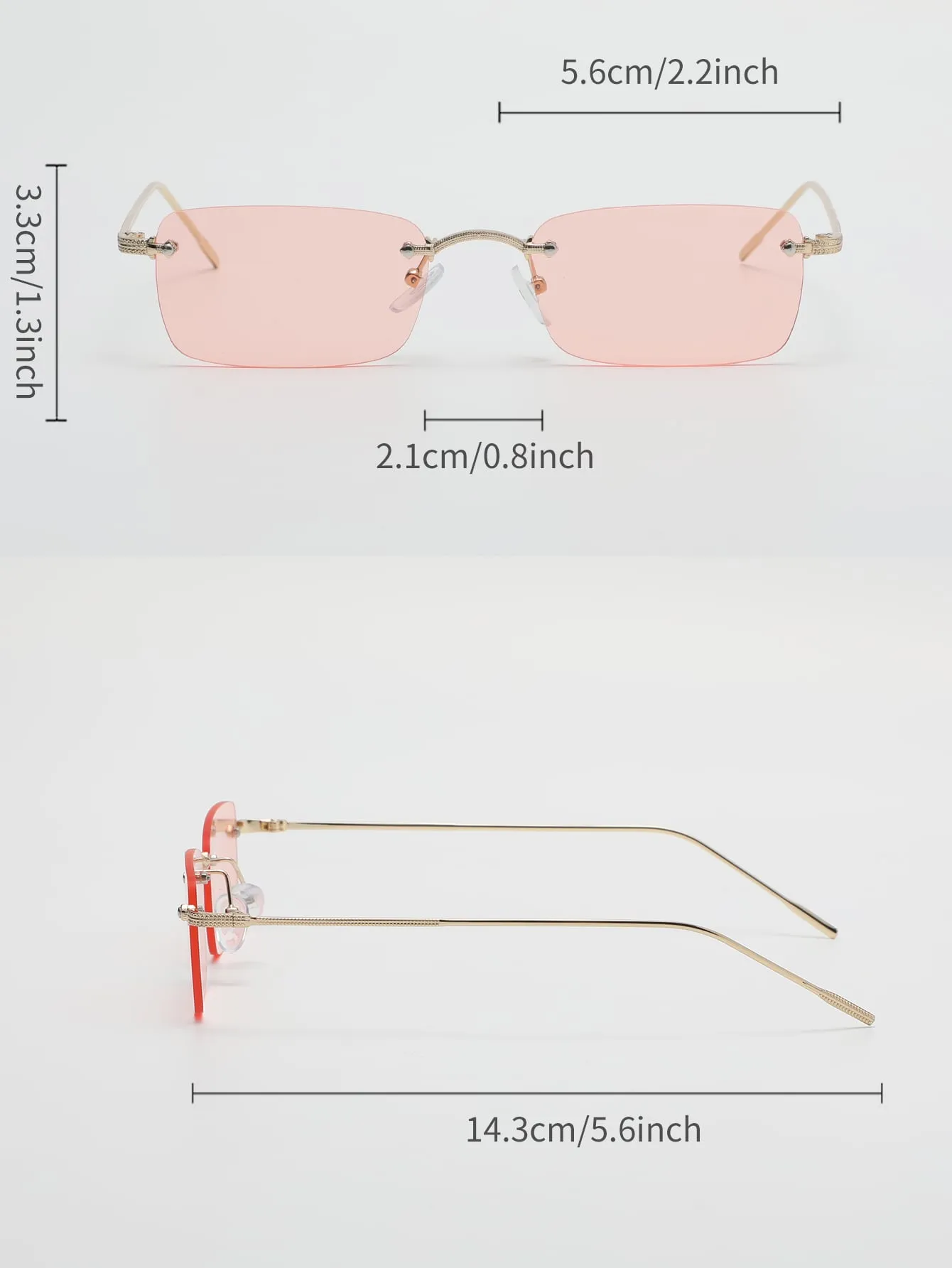 1pair Women Square Lens Rimless Fashionable Sunglasses For Outdoor