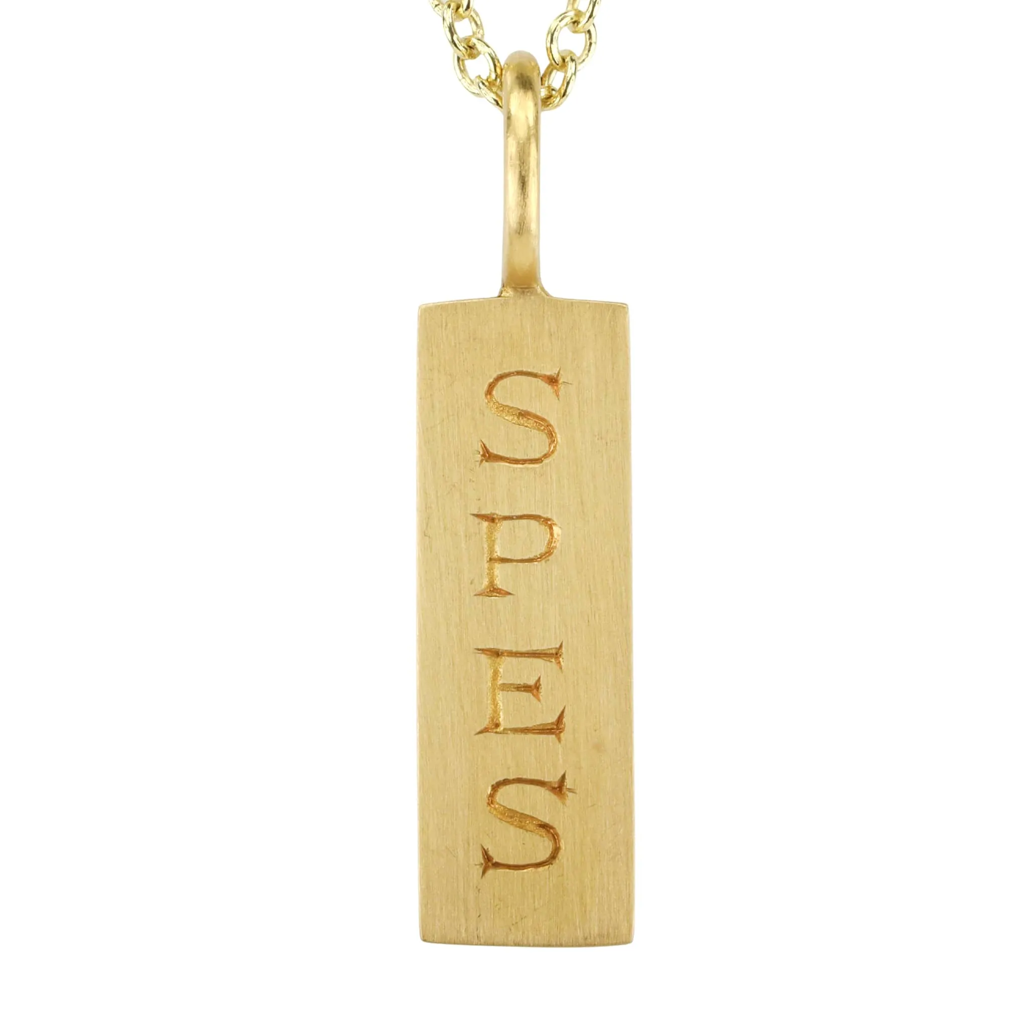 20K Gold Rectangular Engraved SPES/OPES Pendant