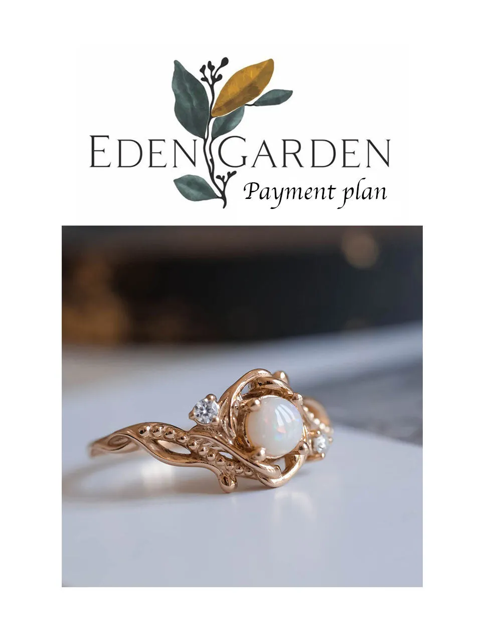 3 instalments payment plan: Opal engagement ring, nature inspired proposal ring / Undina