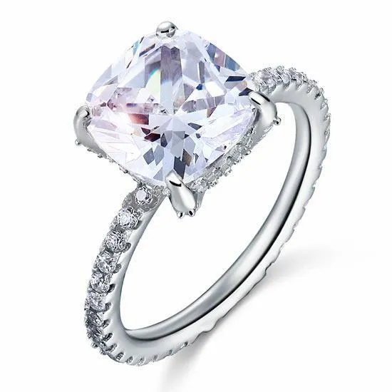 5 Carat Cushion Cut Created Zirconia Solid 925 Sterling Silver Wedding Engagement Promise Ring Jewelry MJXFR8092