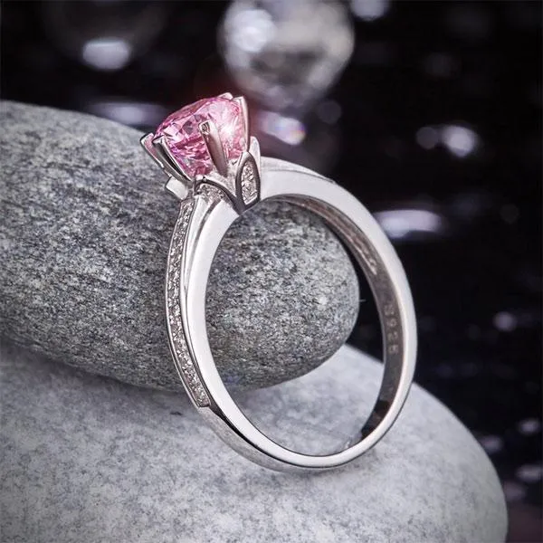 6 Claws 925 Sterling Silver Wedding Promise Anniversary Ring 1.25 Ct Fancy Pink Created Zirconia Jewelry MXFR8256