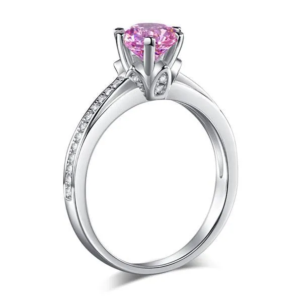 6 Claws 925 Sterling Silver Wedding Promise Anniversary Ring 1.25 Ct Fancy Pink Created Zirconia Jewelry MXFR8256