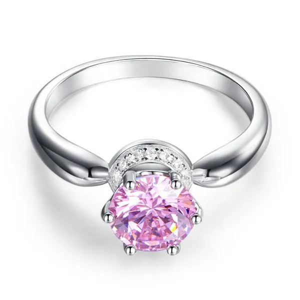 6 Claws Crown 925 Sterling Silver Wedding Promise Anniversary Ring 1.25 Ct Fancy Pink Created Zirconia Jewelry MXFR8262