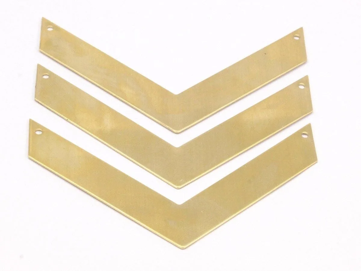 6 Raw Brass Chevrons 2 Holes (80x15x0.80mm) A0893--n0620