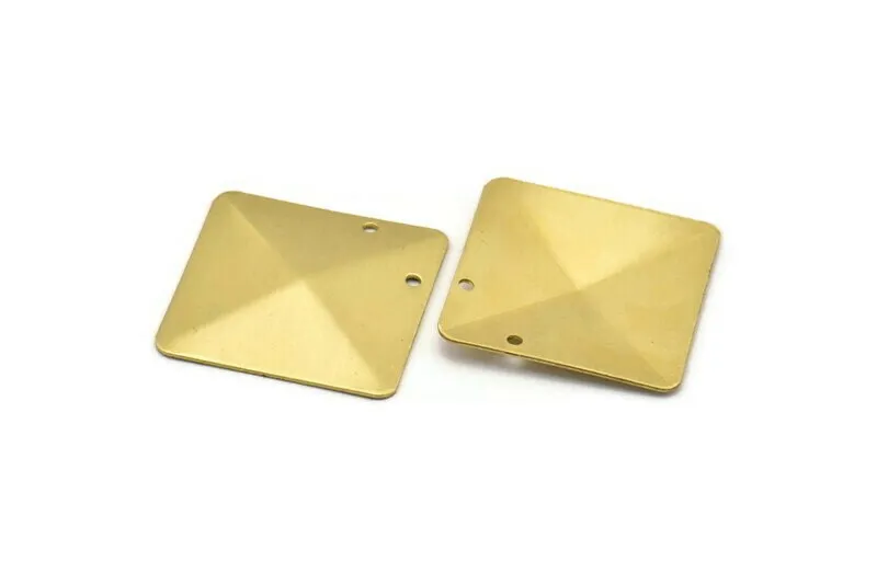 6 Raw Brass Square Pyramid Pendant  (35x0.80mm) A0943