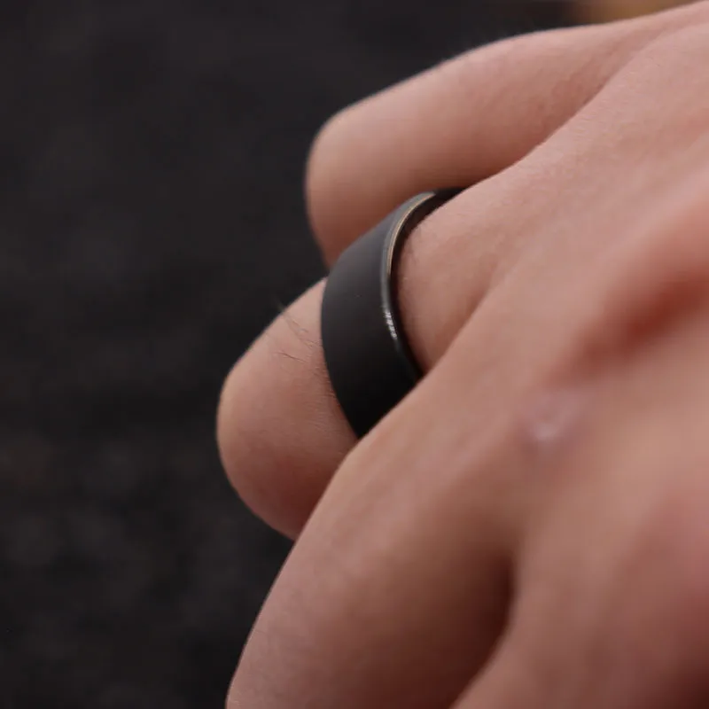 8mm Black Pipe Cut Tungsten Carbide Ring