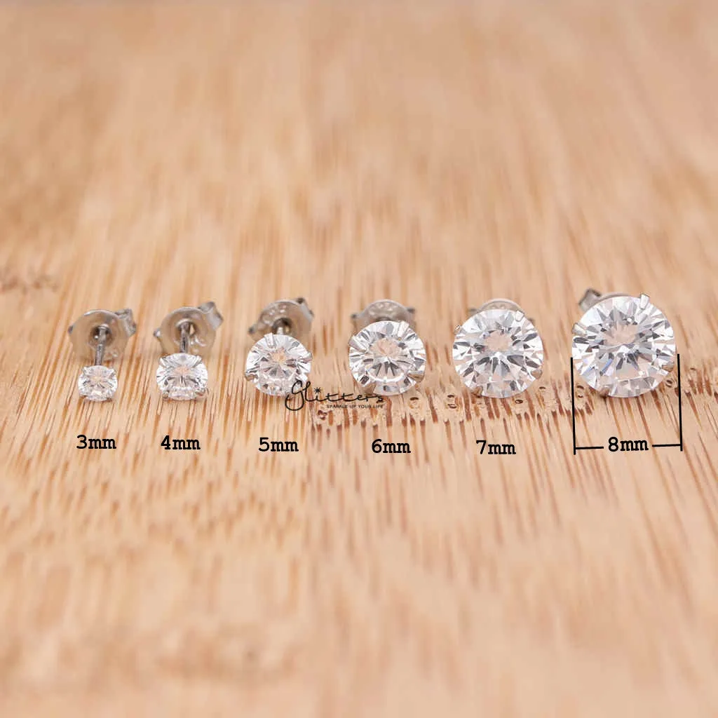 925 Sterling Silver Martini Stud Earring with Round Cubic Zirconia-3mm | 4mm | 5mm | 6mm | 7mm | 8mm