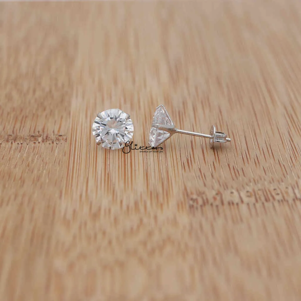 925 Sterling Silver Martini Stud Earring with Round Cubic Zirconia-3mm | 4mm | 5mm | 6mm | 7mm | 8mm