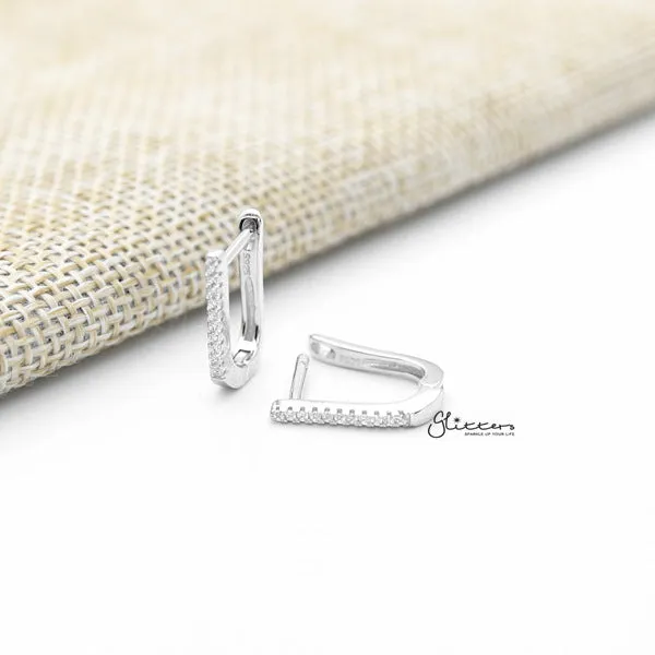 925 Sterling Silver Oval Shape One-Touch Huggie Earrings