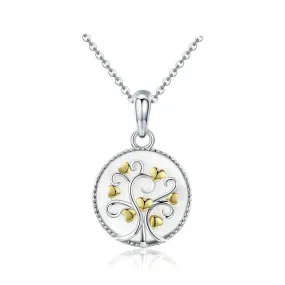 925 Sterling Silver Tree of Life with Gold Plated Hearts Pendant Necklace