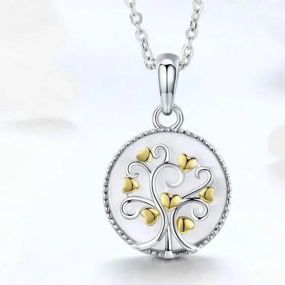 925 Sterling Silver Tree of Life with Gold Plated Hearts Pendant Necklace