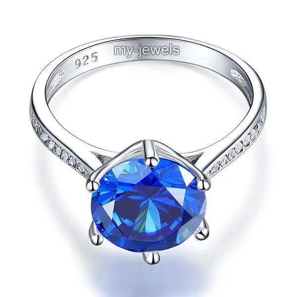 925 Sterling Silver Wedding Engagement Ring 3 Carat Blue Created Zirconia Jewelry MXFR8211