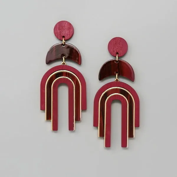 Acetate And Wood Arch Dangle Earrings