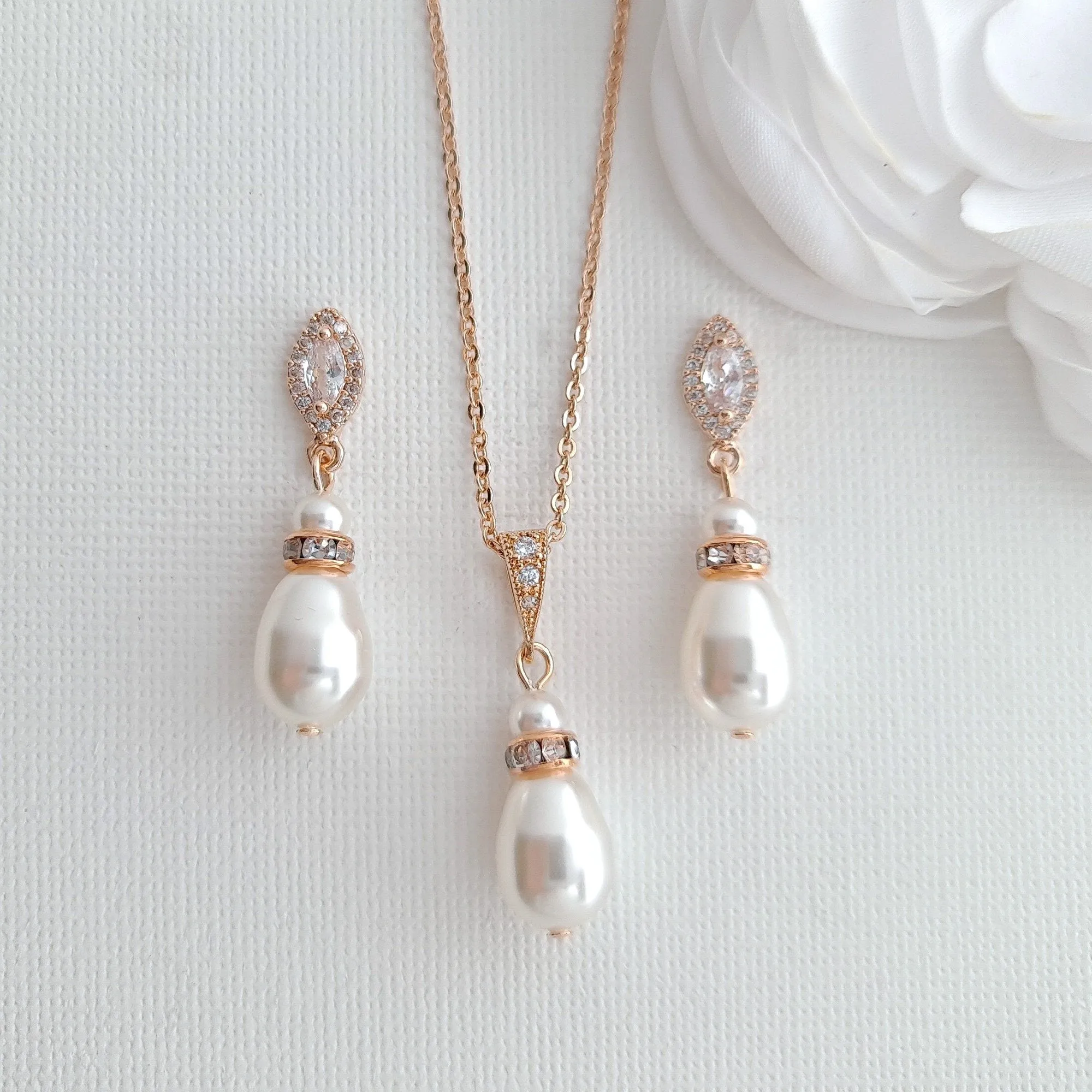 Affordable Pearl Bridesmaid Jewelry Set in Silver Gold Rose Gold Tones- Ella