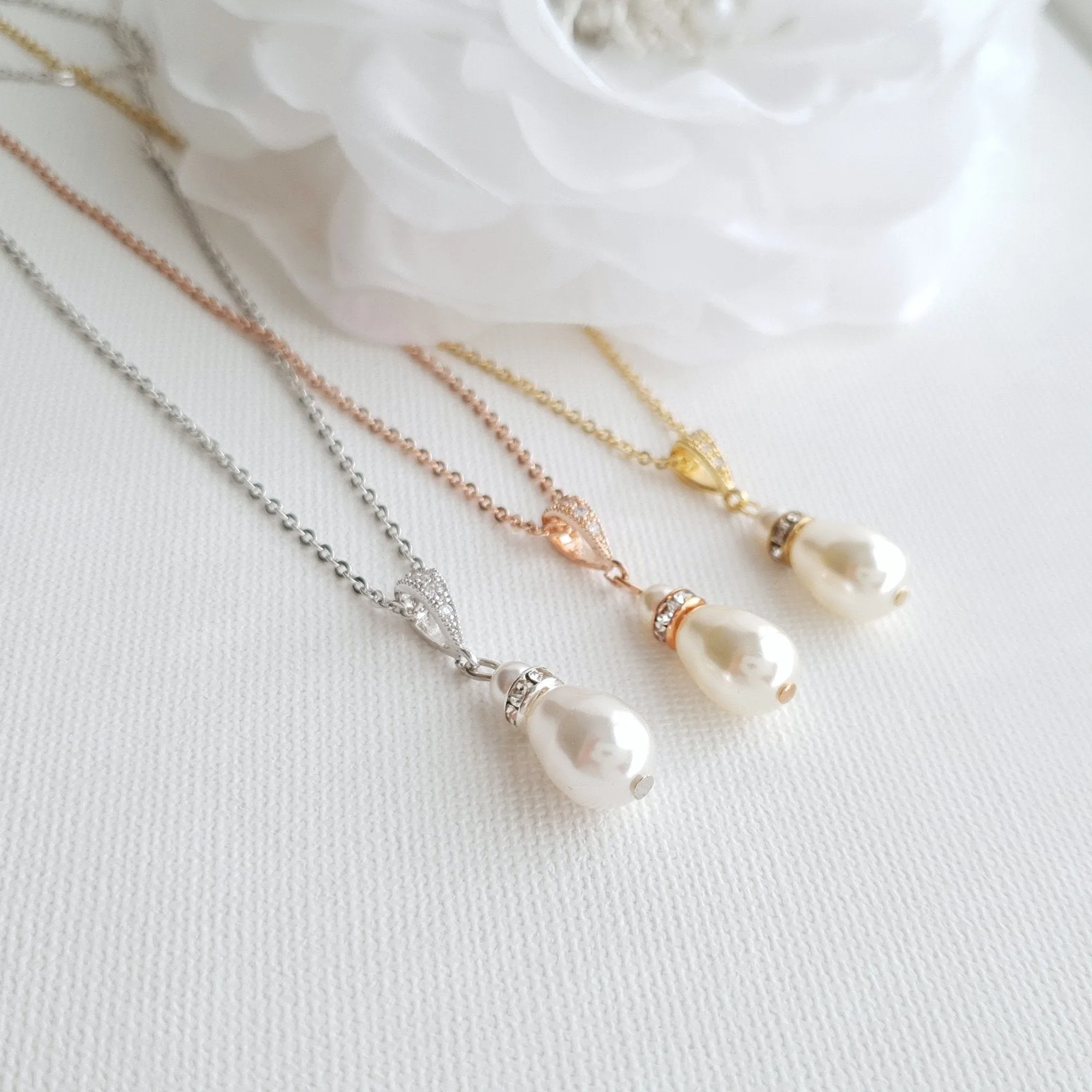 Affordable Pearl Bridesmaid Jewelry Set in Silver Gold Rose Gold Tones- Ella