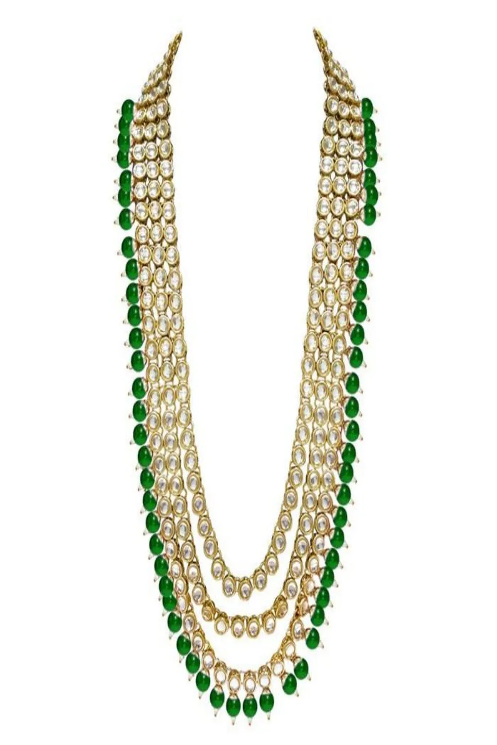 Alloy Necklace with Earrings and Maang Tikka in Green