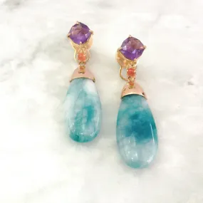 Amethyst Stud with Carnelian & Amazonite Twinset Earrings