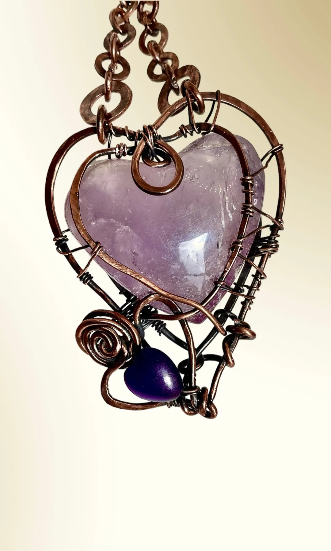 Amethyst Twin Hearts Wire Wrapped Pendant