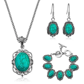 Antique Aquamarine Vintage Wedding Jewelry Set: Oval Necklace, Bracelet & Earrings Ensemble