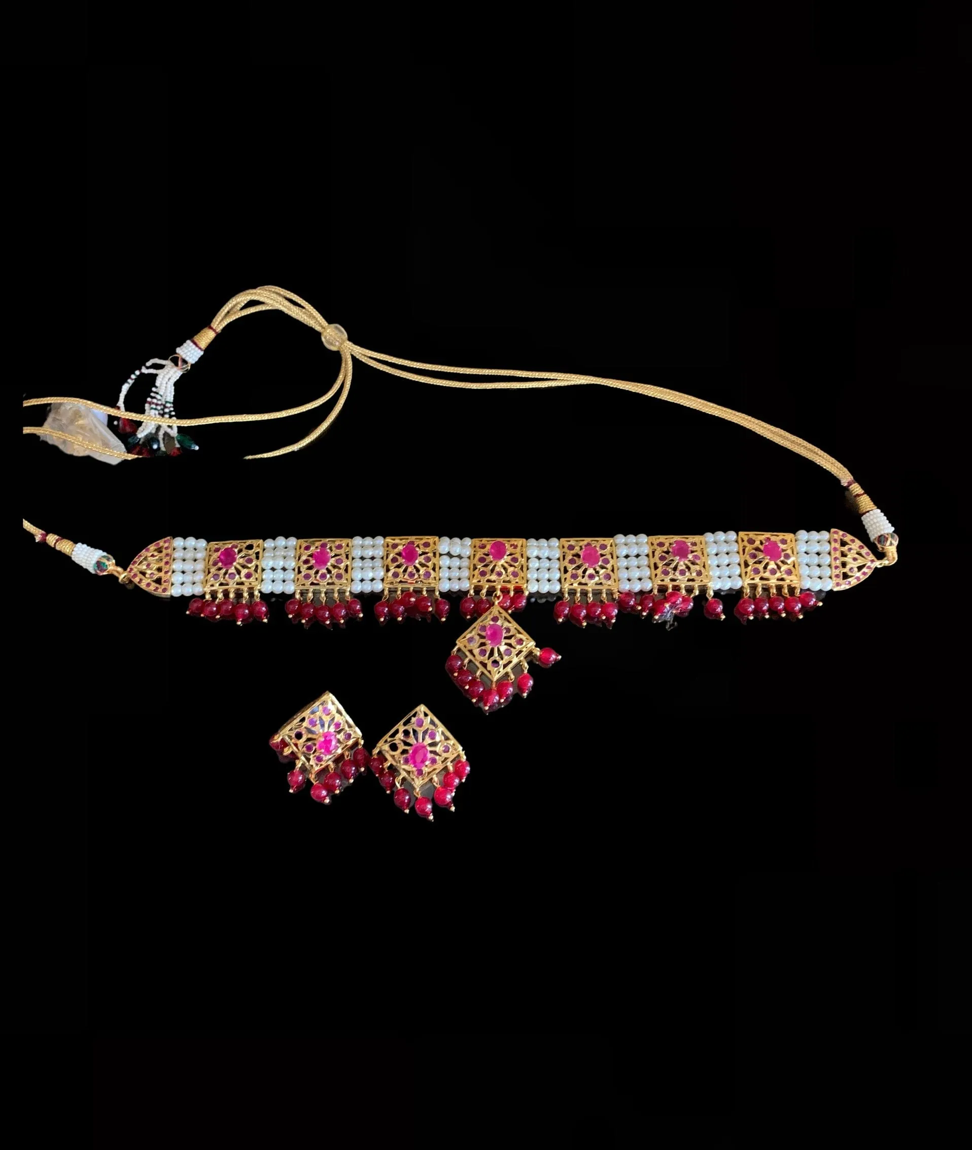 Anushay ruby  choker with earrings ( SHIPS IN 4 WEEKS )