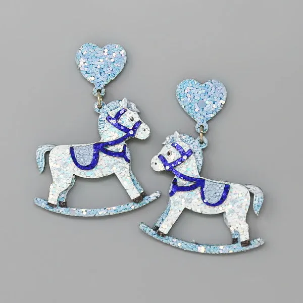 Baby Rocking Horse Glittered Dangle Earrings