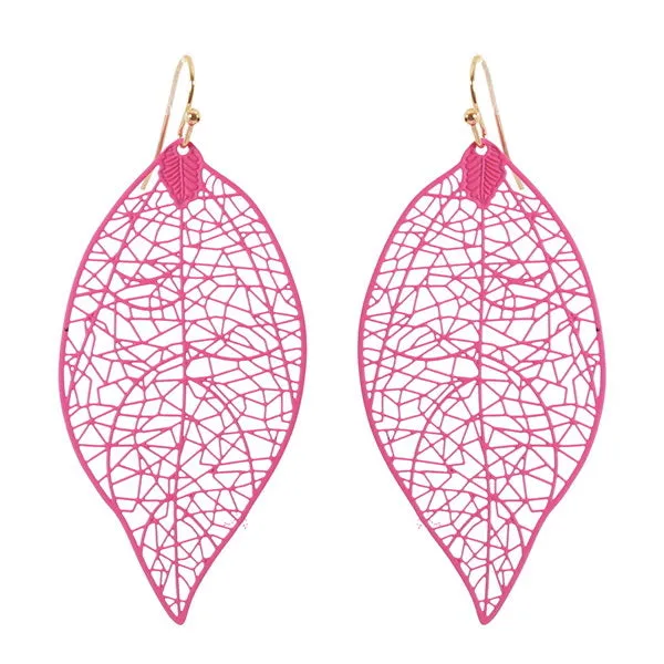 Barbie Theme Textured Metal Leaf Filigree Earrings